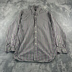 Purple and white‎ checked button-up shirt